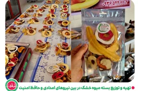 گزارش تهیه و توزیع بسته میوه خشک در بین نیرو های امدادی و حافظ امنیت